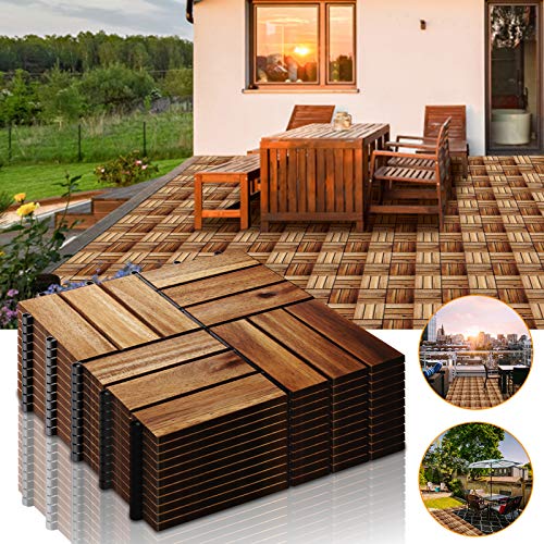 VINGO 22-er set houten tegels 30x30cm acacia houten balkontegels, perfecte tegel voor dek, tuin, balkonterras (12 latten | 2 m²) - Image 3