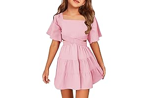 Girls Dresses Casual Summer A-line Short Sleeve Round Neck Cross Waist Mini Dress Size 10-12