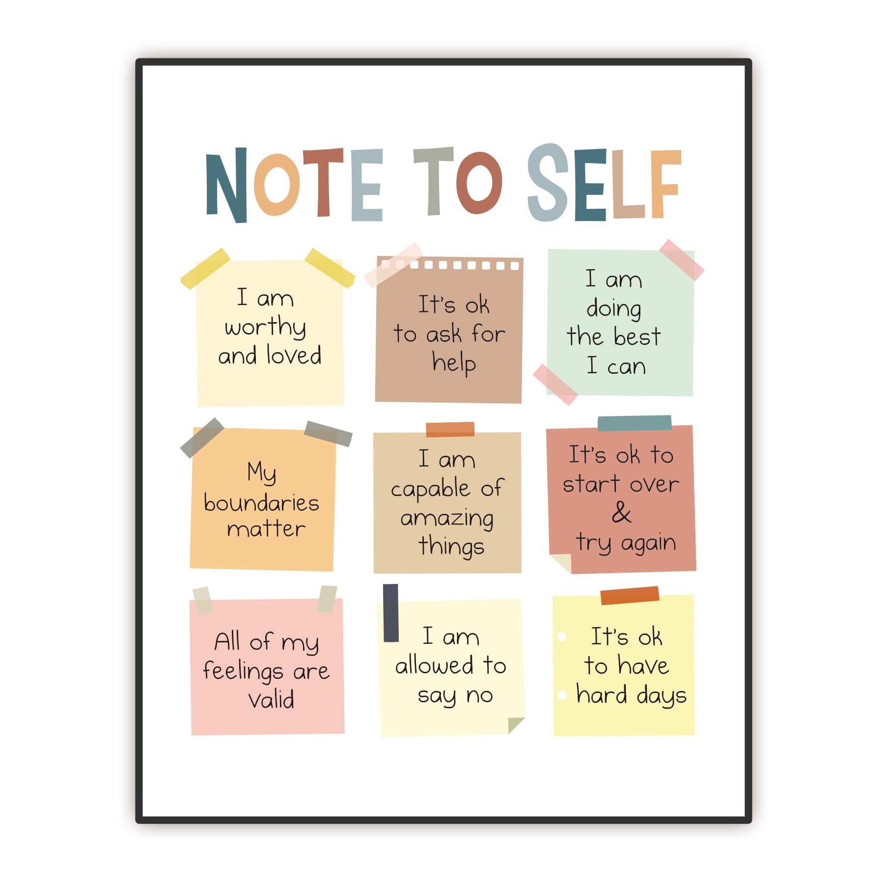 Note to Self Wall Art, Affirmations Poster, Therapy Office Decor, Mental Health Wall Art, Self Care, School Counselor Wall Signs, Social Worker Office Decor, Motivational Gifts (8x10 Inch, Note -1)