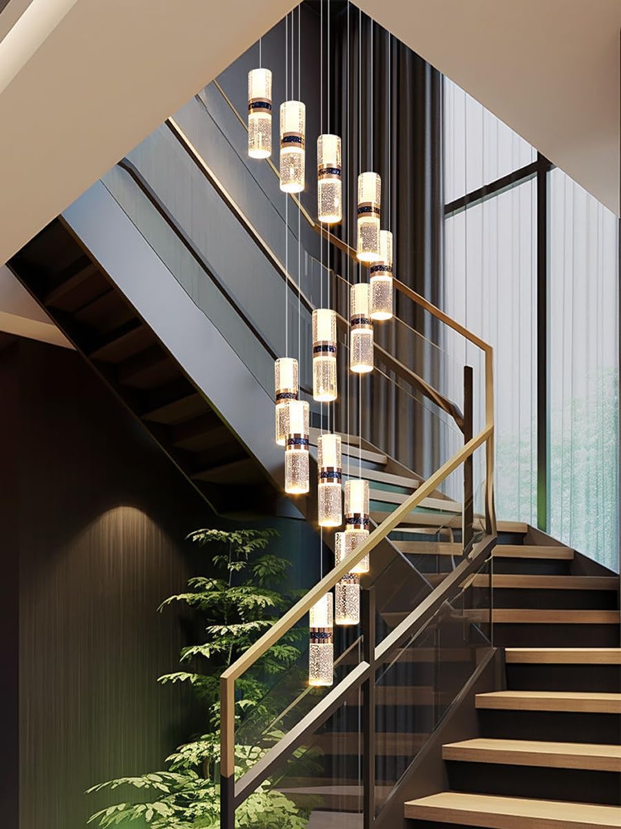 HYJAUSXB Luxury Crystal Bamboo Chandelier Modern Rotating Staircase Lamp for Villa Loft Apartment 8 Heads