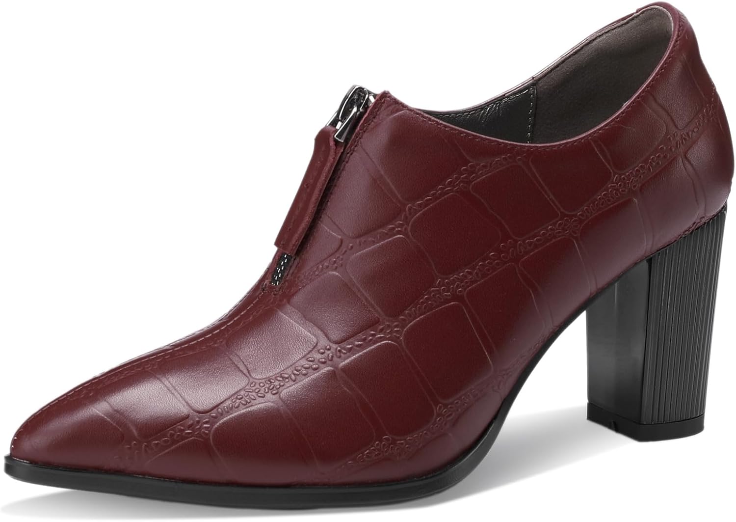 TDD Patent Leather Ankle Boots for Women Chunky Block Pointed Toe Extra Wide Booties Botas Para Mujer High Heels Dress Warm Lined Classic Ladies Comfortable Dressy 3 Inch Boot