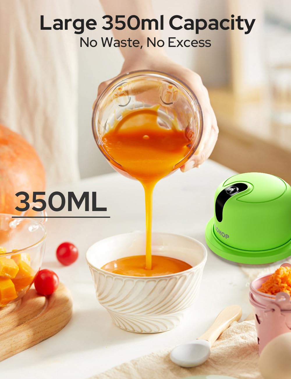 Halohop 350ML Electric Vegetable Chopper for Kitchen | Rechargeable Stainless Steel Blades Cutter | One-Touch Operation for Mincing Vegetable, Garlic, Ginger, Onion, Nut | 1 Year Warranty (Green) 6 61VqfvS4VQL. SL1300