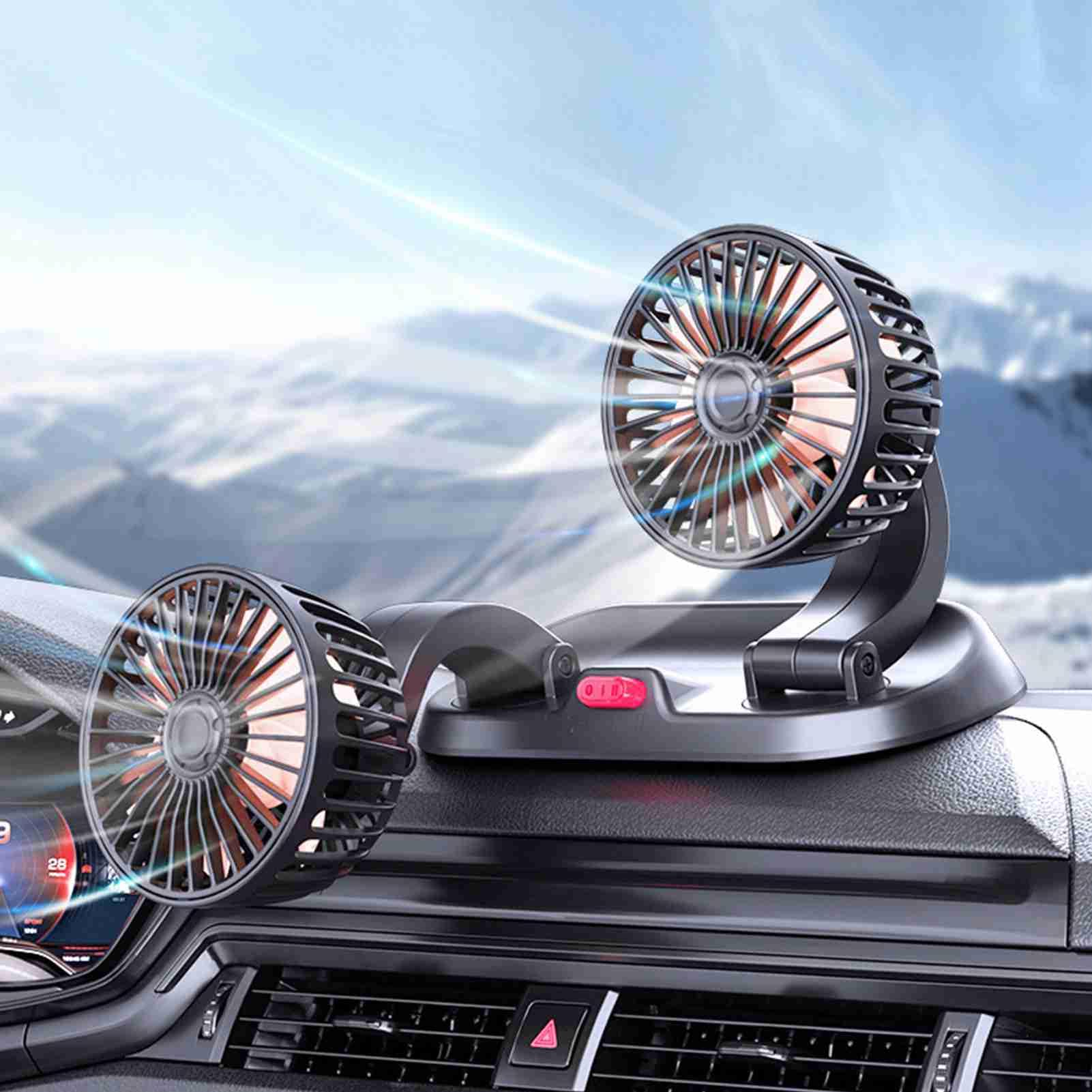 Ventilateur Voiture Ventilateur de Refroidissement de Voiture Double TêTe Connecteur Allume-Cigare RéGlable Circulateur d'air Multifonction pour VéHicules (Type 24V)