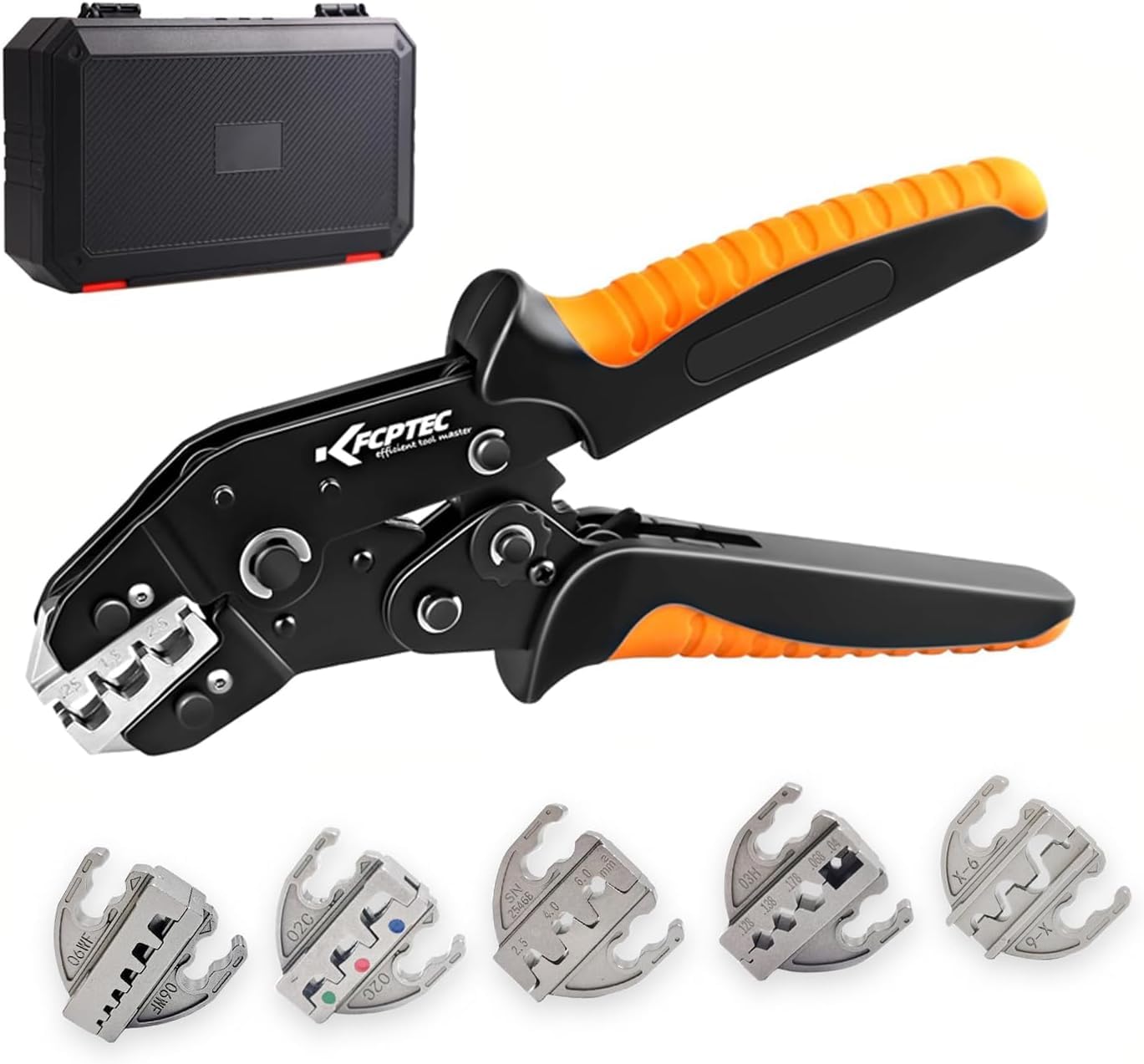 KF CPTEC Crimpzangen-Set, 6-teilig, für Koaxialkabel | Wechselbacken für isolierte und unisolierte Kabelschuhe, Aderendhülsen und Solarstecker