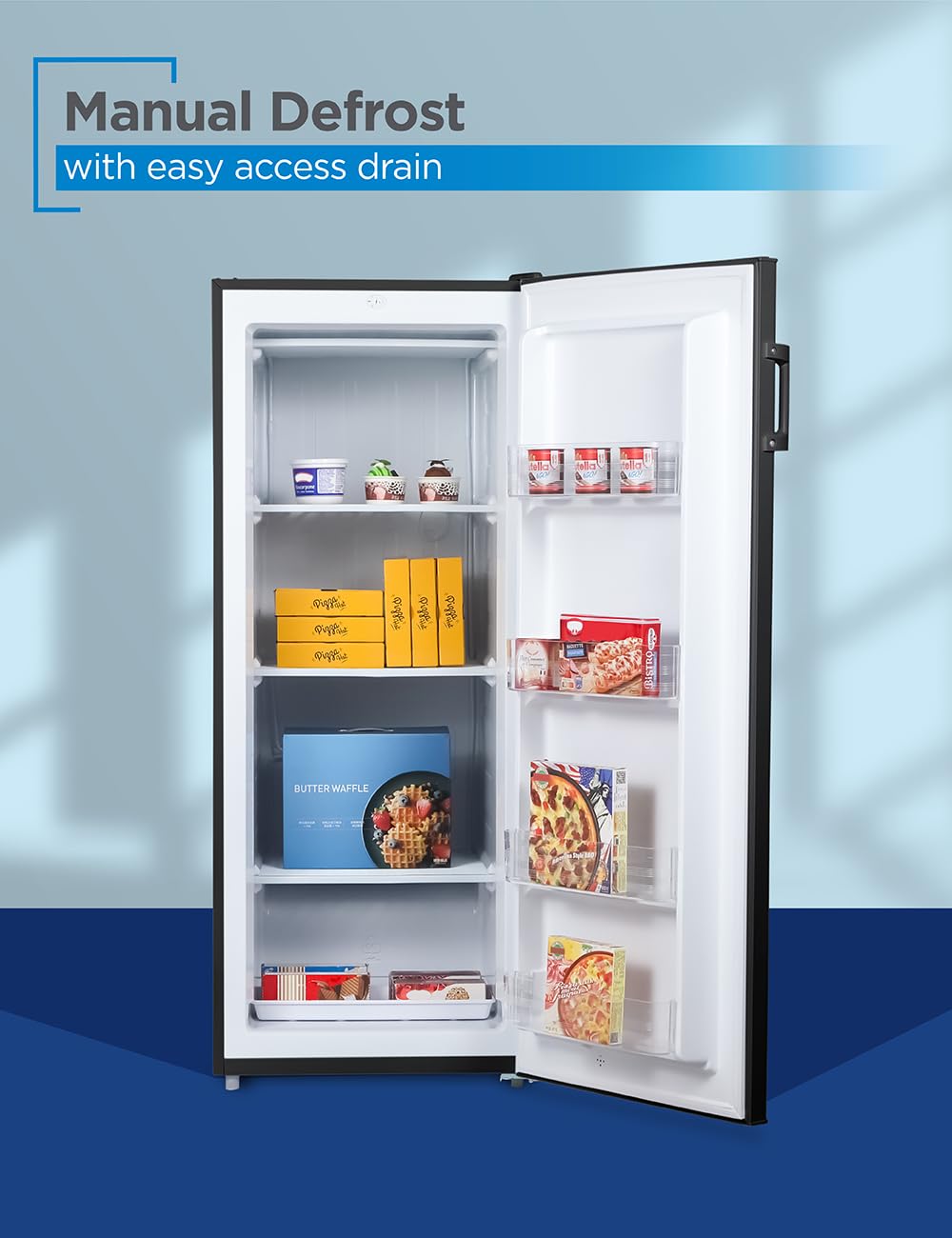 Black+Decker 8.5 Cu. Ft. Upright Freezer, Stand Up Freezer With Mechanical Temperature Control, Freezer Upright With 3 Shelves And 4 Door Bins, Manual Defrost, R600a Refrigerant, Buf850lb, Black on Fridge.com - View 3