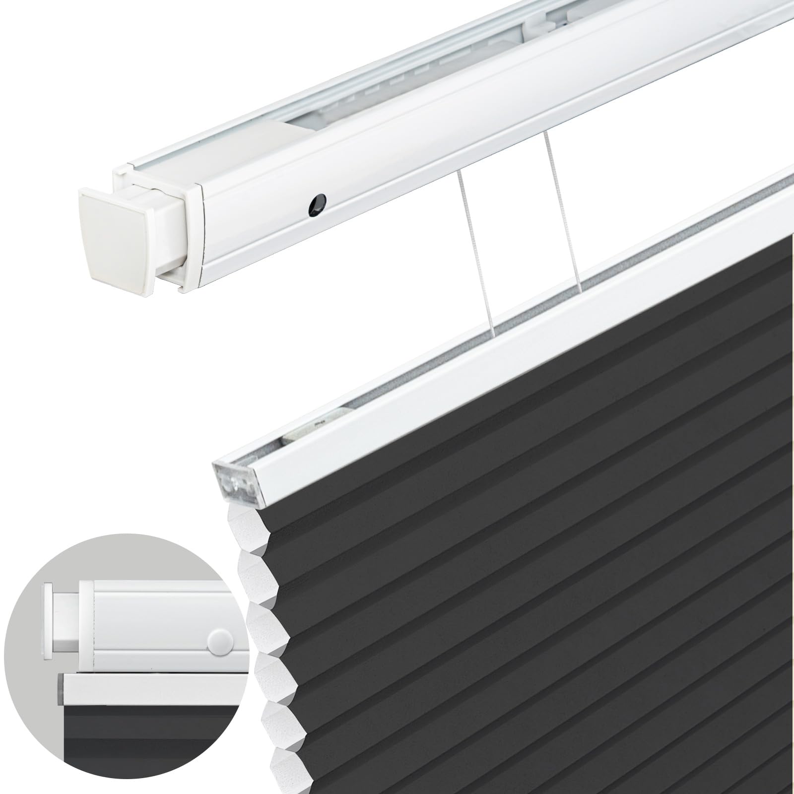 Moonice Top Down Bottom Up Honeycomb Blinds No Drill No Tools Cordless Cellular Pleated Shades Light Filtering Thermal Window Shades Custom for Home Bedroom Office (Black, 70cm W x 180cm H)