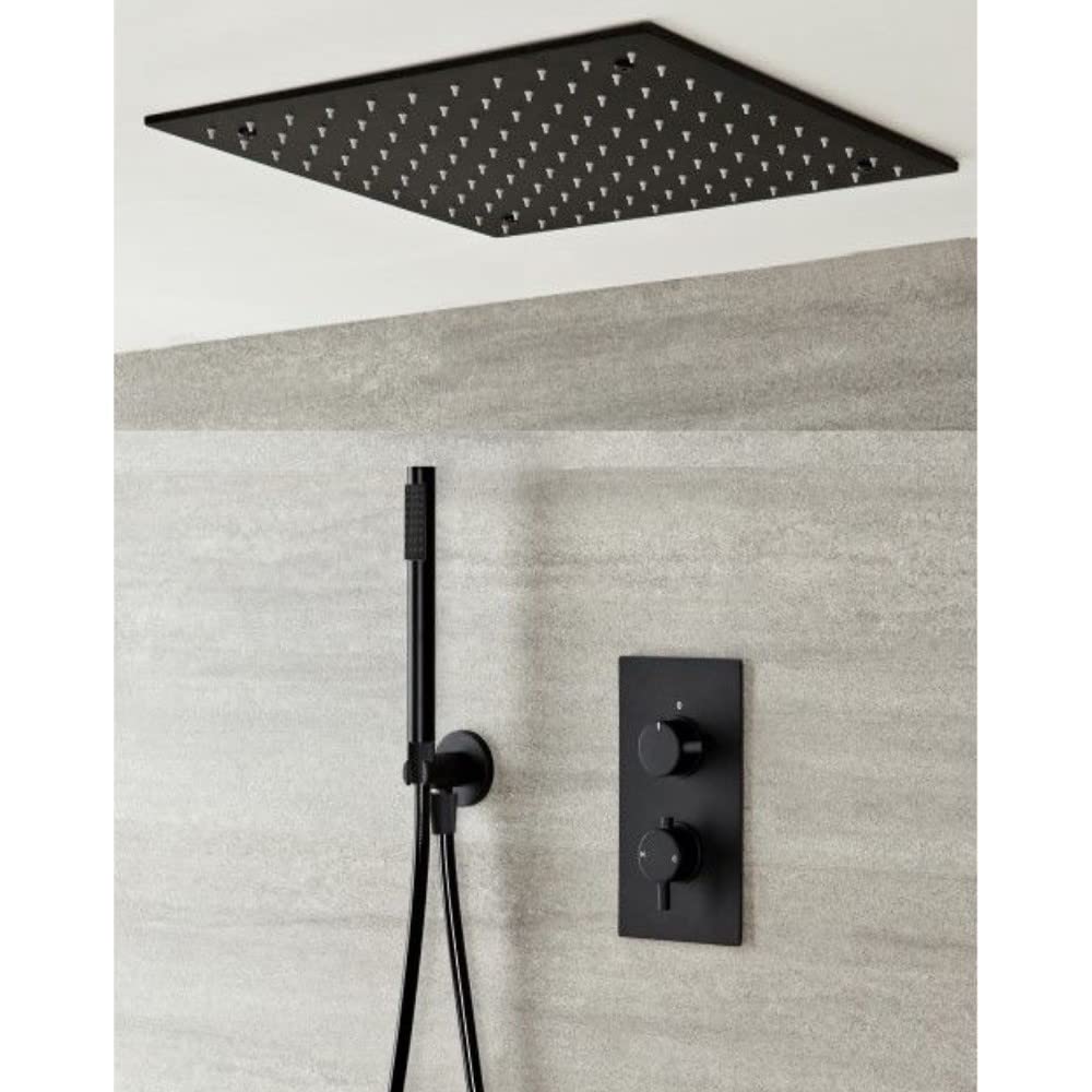 Milano Black Nero Concealed Thermostatic Mixer Valve Square Recessed Shower Head Handset