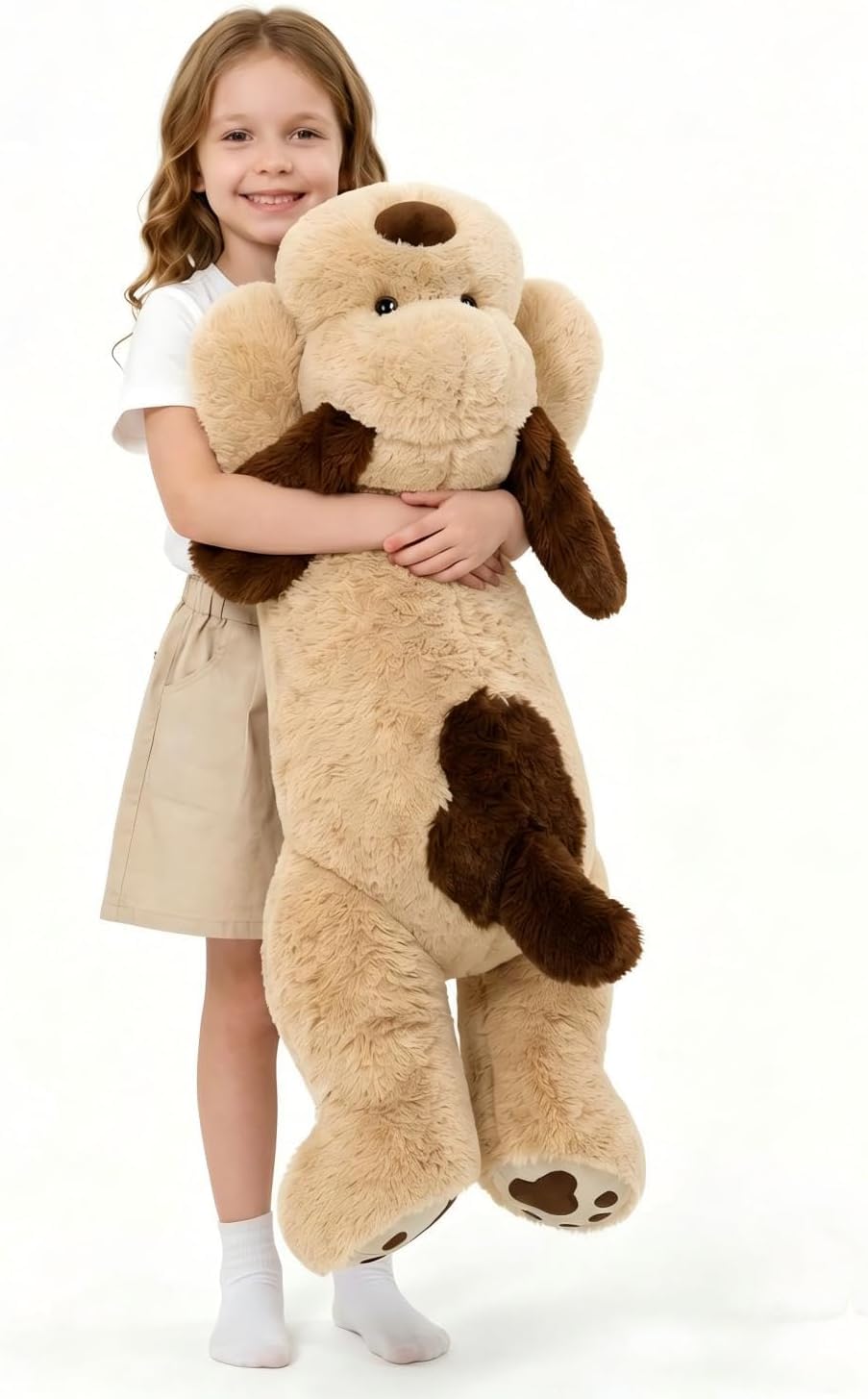 MorisMos Peluche Chien XXL Geant Brun, 80cm Chiot Jouets en Peluche Animaux Grande Câlin Douce Kawaii, Idée Cadeau Saint Valentin pour Enfant Filles Femme Petite Amie Maman Anniversaire Décorations