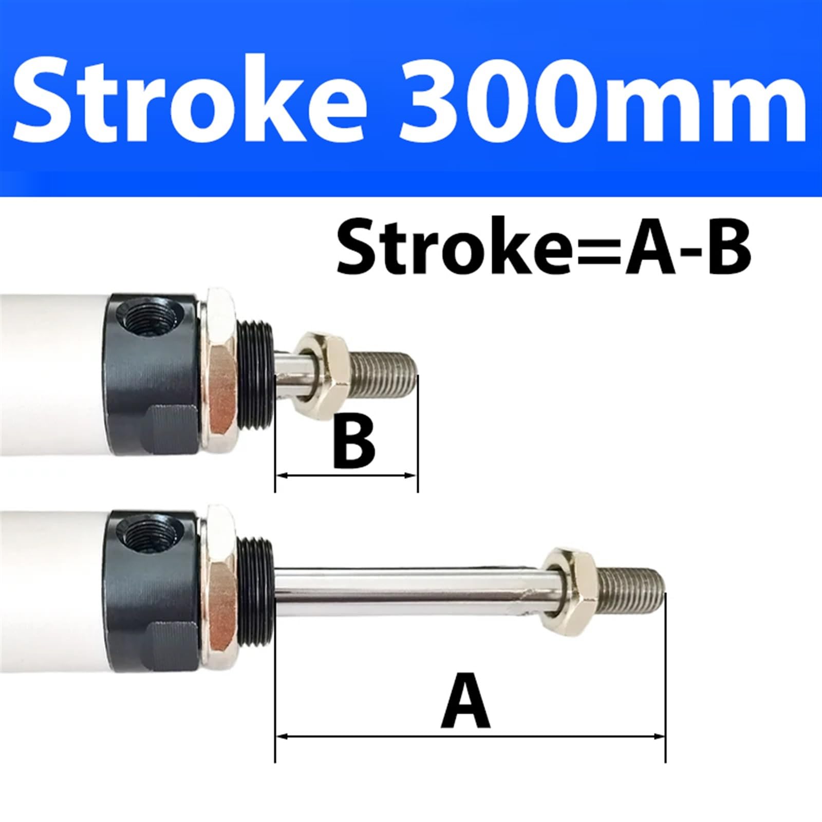 Mini vérin pneumatique MAL25/32 mm, Course 25-500 mm, Double Effet, en Alliage d'aluminium, 1 pièce(Stroke 300,MAL32 (Bore 32mm))