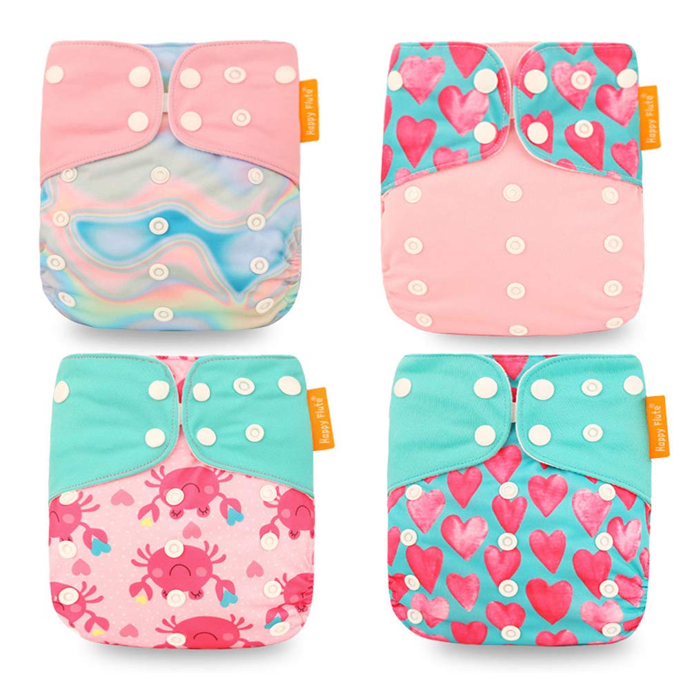 Couches lavables pour bébé Couches réutilisables pour bébé Insérez une couche de poche tout-en-un pour la plupart des bébés et des tout-petits (4PCS, Amour rose)
