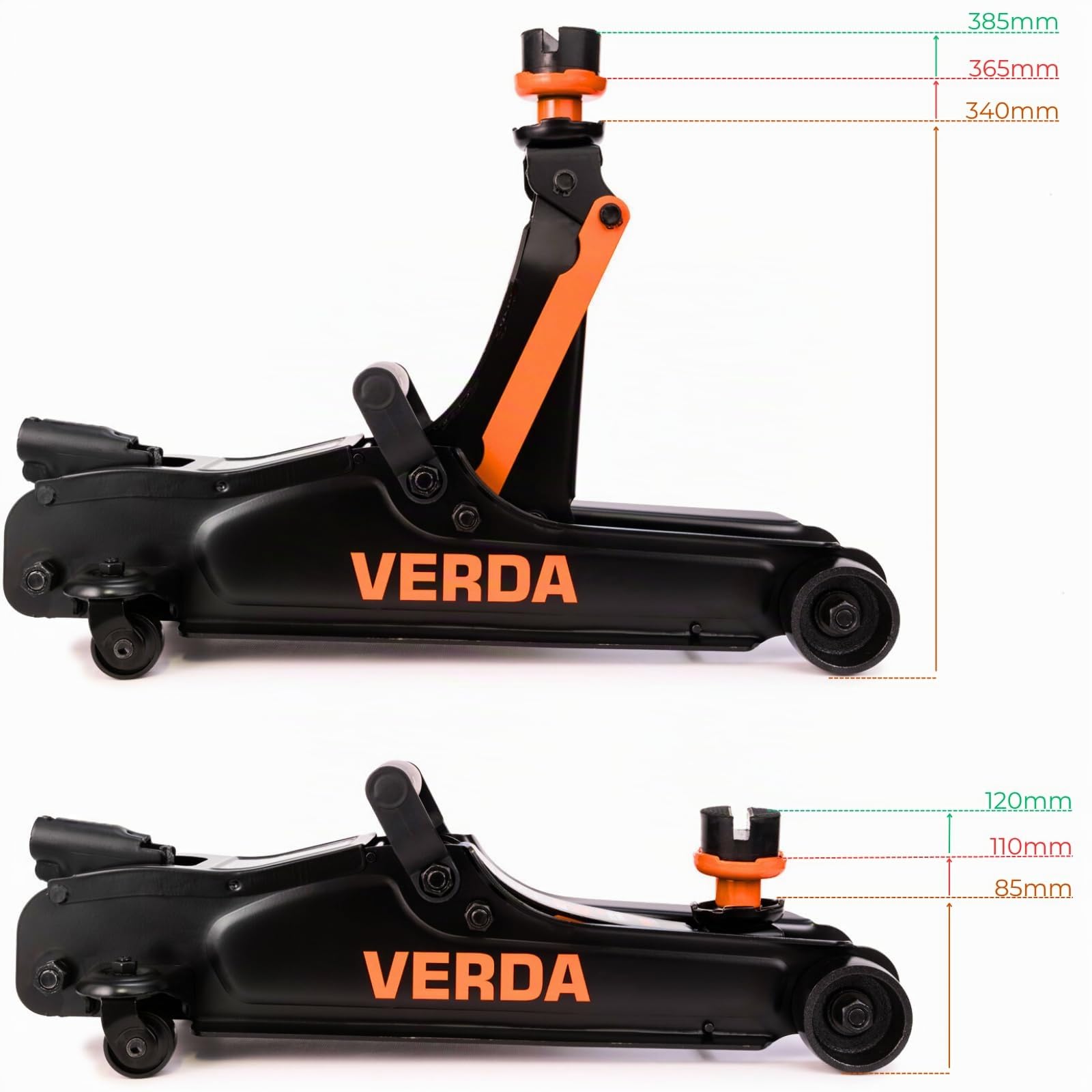 Verda cric idraulico 2,5T, 85-365 mm + 3 guanti da lavoro in gomma + guanti da lavoro sollevatore auto cric sollevatore auto professionale supporto piatto camper fuoristrada