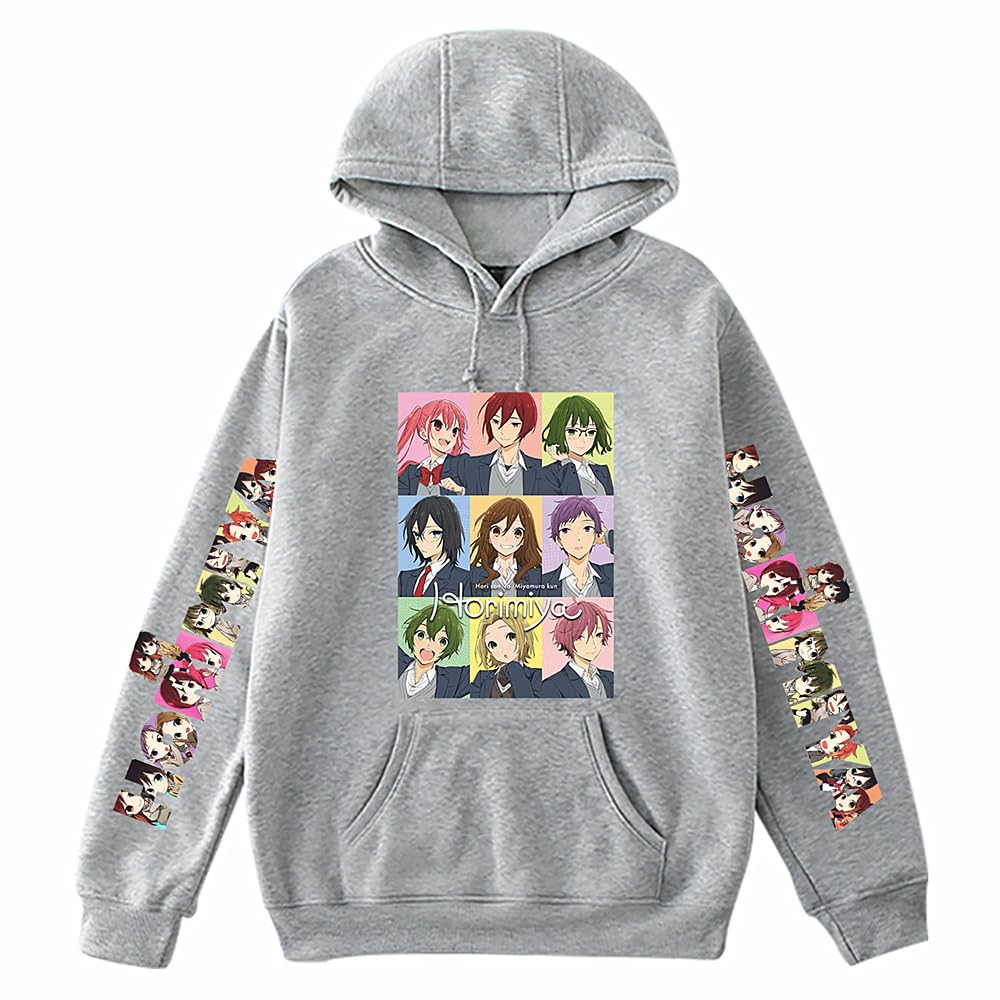 Anime Manga Hori san to Miyamura kun Cartoon Hoodie,Loose Grey Sweatshirt for Horimiya Fans Cosplay or Gift