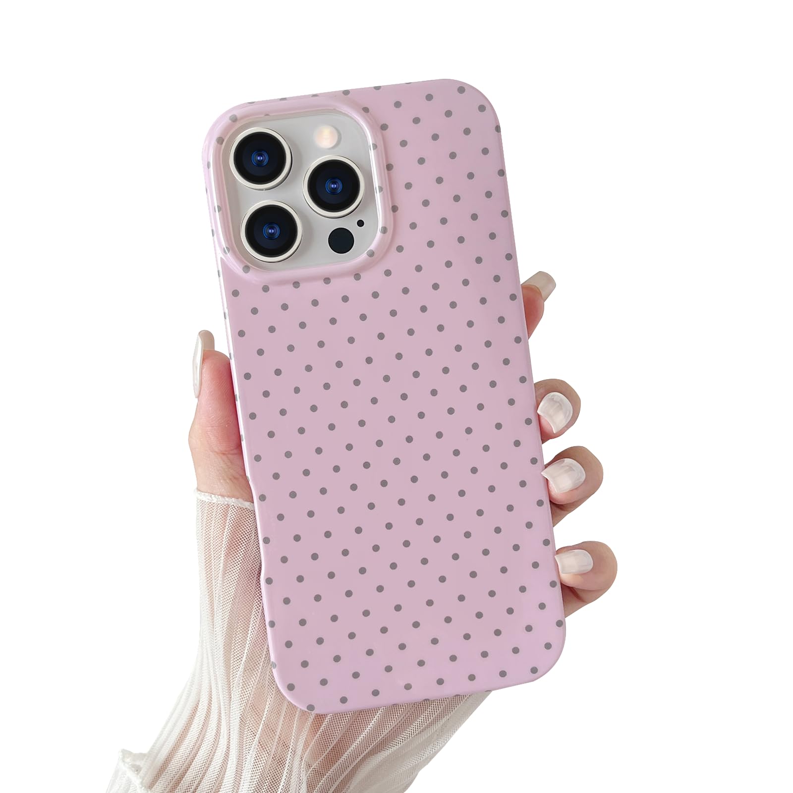 Yeddabox for iPhone 16 Pro Max Case Cute Polka Dot Phone Case Soft TPU Slim Shockproof Phone Cover for Women Girls, Pink