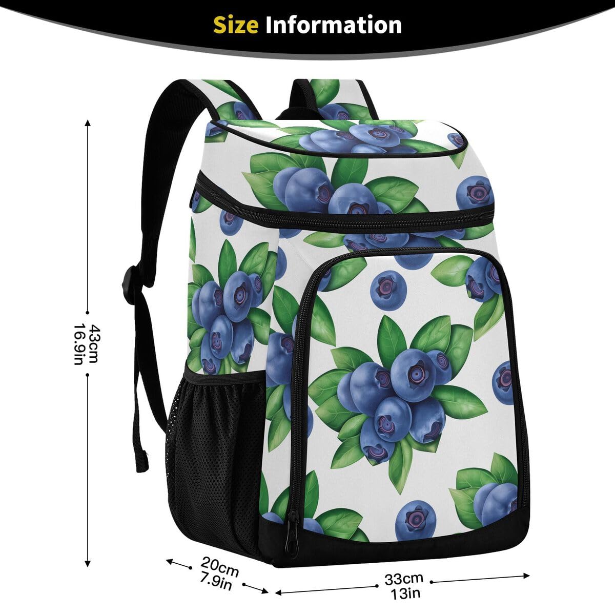 Blueberry Leaves White Cooler Backpack Leakproof Insulated Lunch Cooler Bag 30 Cans Camping Backpacks for Picnic Road Trip Beach