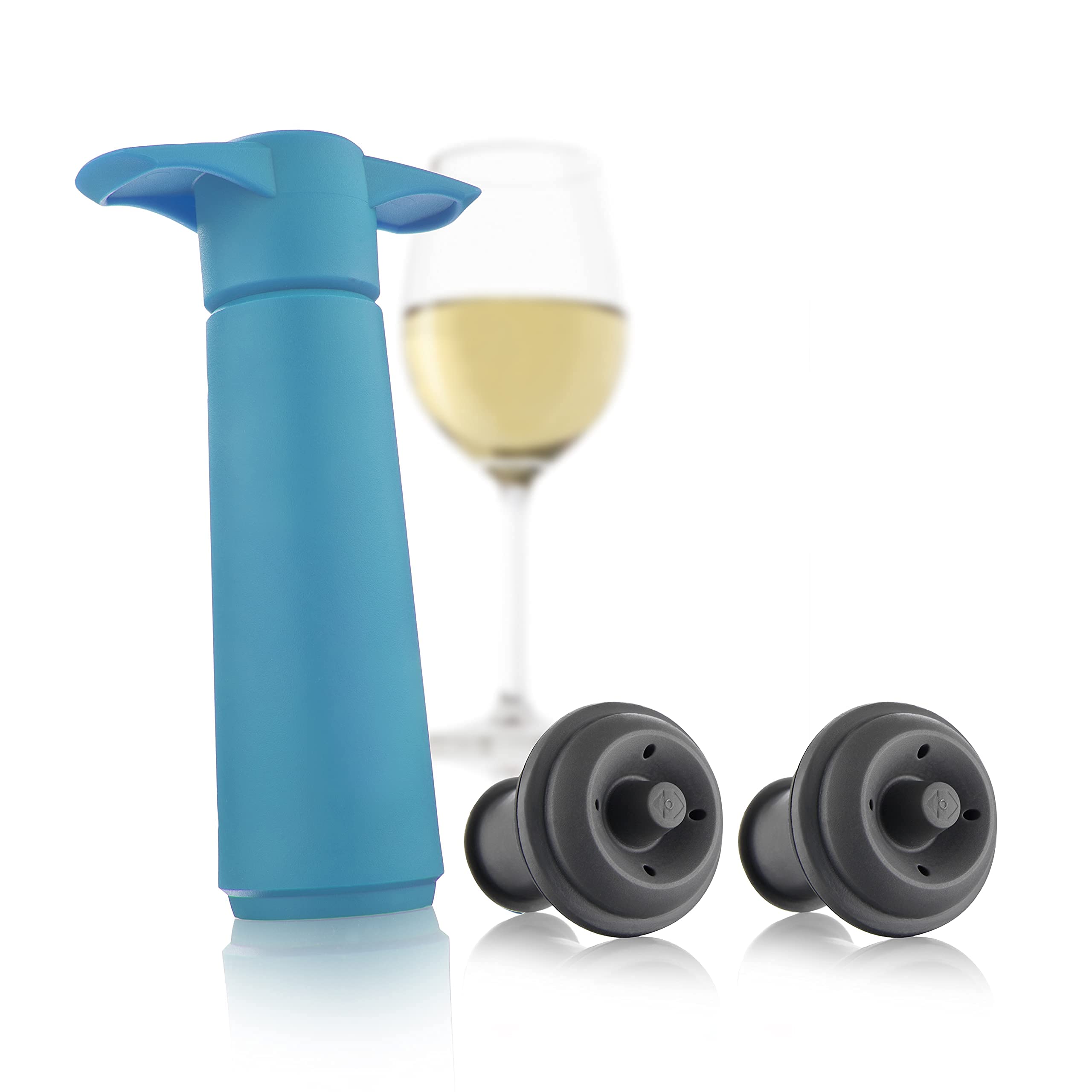 Vacu Vin Original Wine Pump - 2 Vacuum Wine Stoppers - Wine Saver - Blue