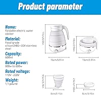 Vista 4 de Hervidor de viaje plegable, hervidor eléctrico portátil plegable de silicona de grado alimenticio apto para 110 V -220 V de doble voltaje para té