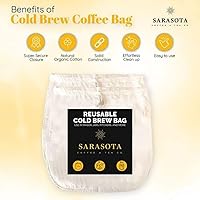 Vista 3 de Paquete de 2, bolsa de filtro de café frío grande de 12 x 12 pulgadas para tarro de masón, reutilizable, tela de algodón 100% orgánico con cordones