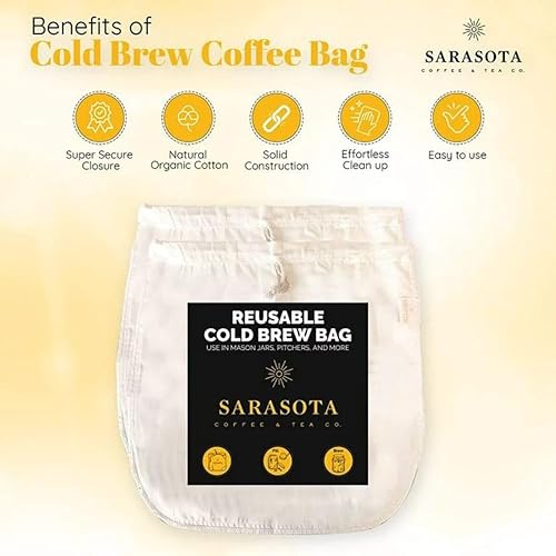 Miniatura 3 de Paquete de 2, bolsa de filtro de café frío grande de 12 x 12 pulgadas para tarro de masón, reutilizable, tela de algodón 100% orgánico con cordones,