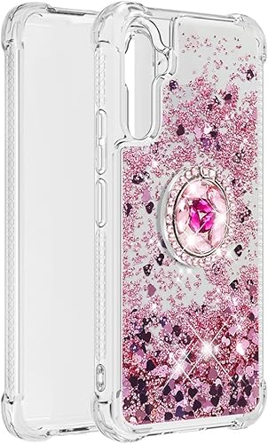 Miniatura 3 de Ephoou Funda de teléfono para Samsung Galaxy A34 5G, líquido transparente a prueba de golpes con purpurina de arena movediza con soporte de anillo