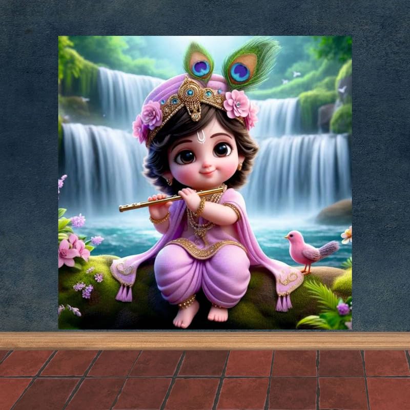 Image of British Terminal Cute little Bal Gopal Baby God Krishna| Kanha Ji | Laddu Lord Makhan Chor Painting Religious Poster for Pregnant Women for wall (matt thin vinyl,sticker,multicolor,unframed)| bj148