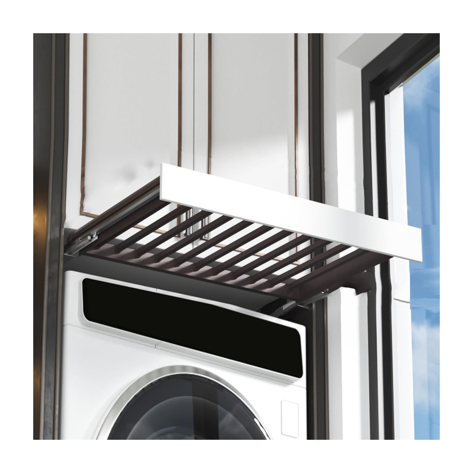 Genérico Armario Empotrado con Cesta extraíble, tendedero for Lavadora, cajón for Pantalones Tipo balcón, Ancho Ajustable(45x56.4-61.4cm)