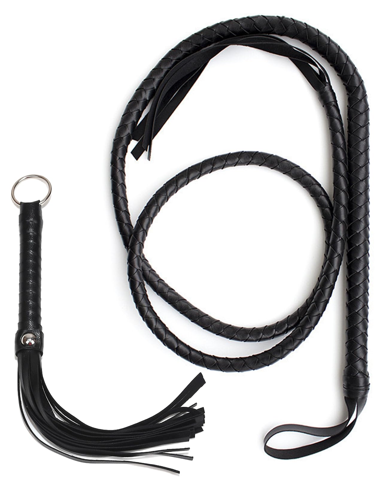 hommova 2 Pcs Black Whip, Long Braided Bull Whip for Women Adults Halloween Party Cosplay Costume Accessories