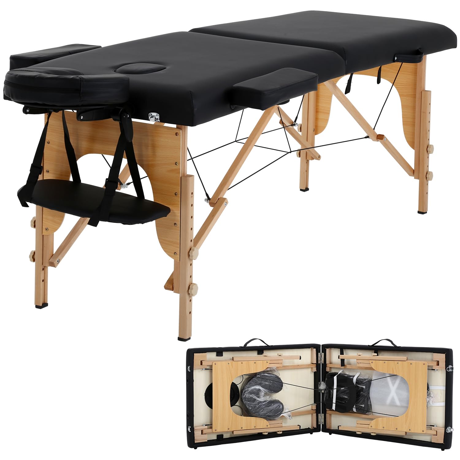 Dkeli Portable Foldable Massage Table, Height-Adjustable Spa Bed with Carry Case