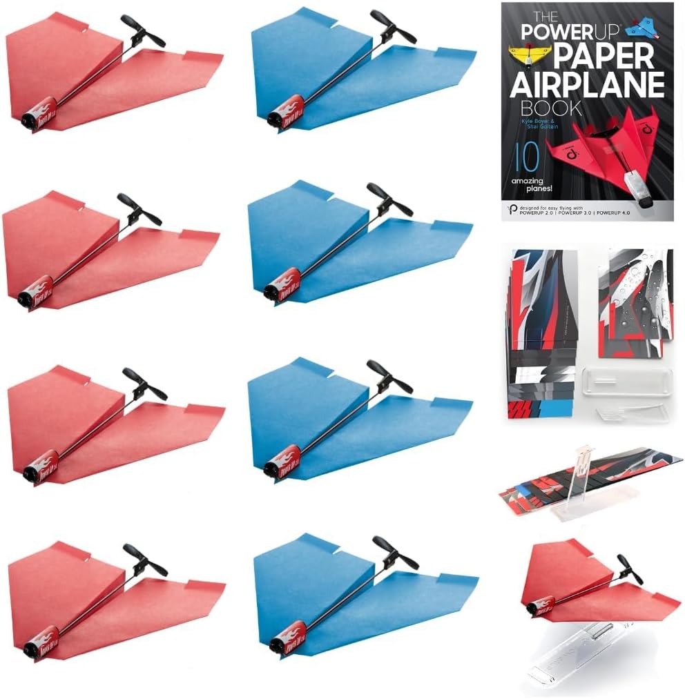 POWERUP Complete Paper Airplane Adventure Bundle: 4 2.0 Red and 4 2.0 Blue Kits + 12 Templates + Ultimate Guide Book