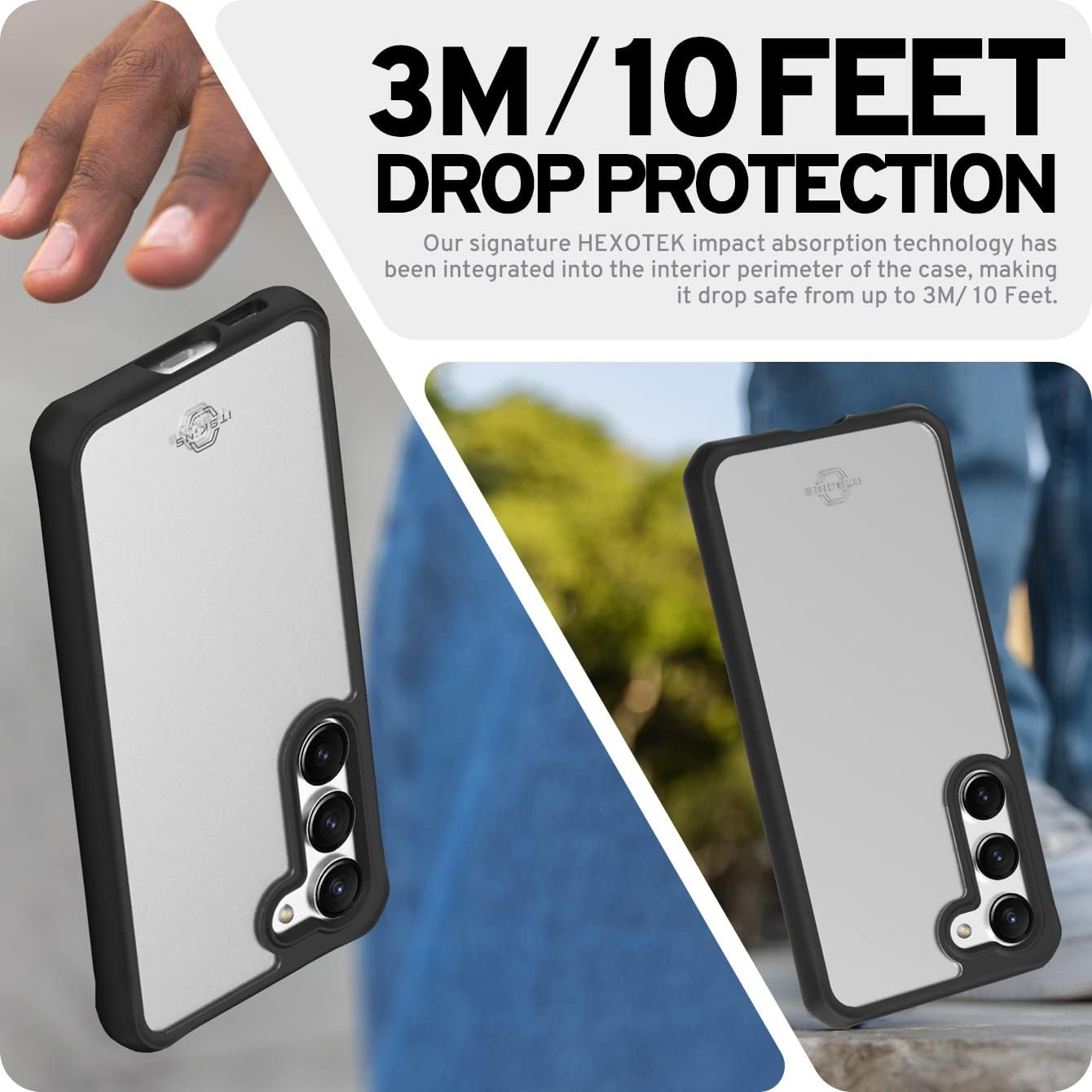 ITSKINS Hybrid R // Solid Protective Phone Case Compatible with Samsung Galaxy S23, Slim Hybrid Case, Shockproof Cover, Anti-Yellowing, and Military Grade Phone Case - Plain Black & Transparent