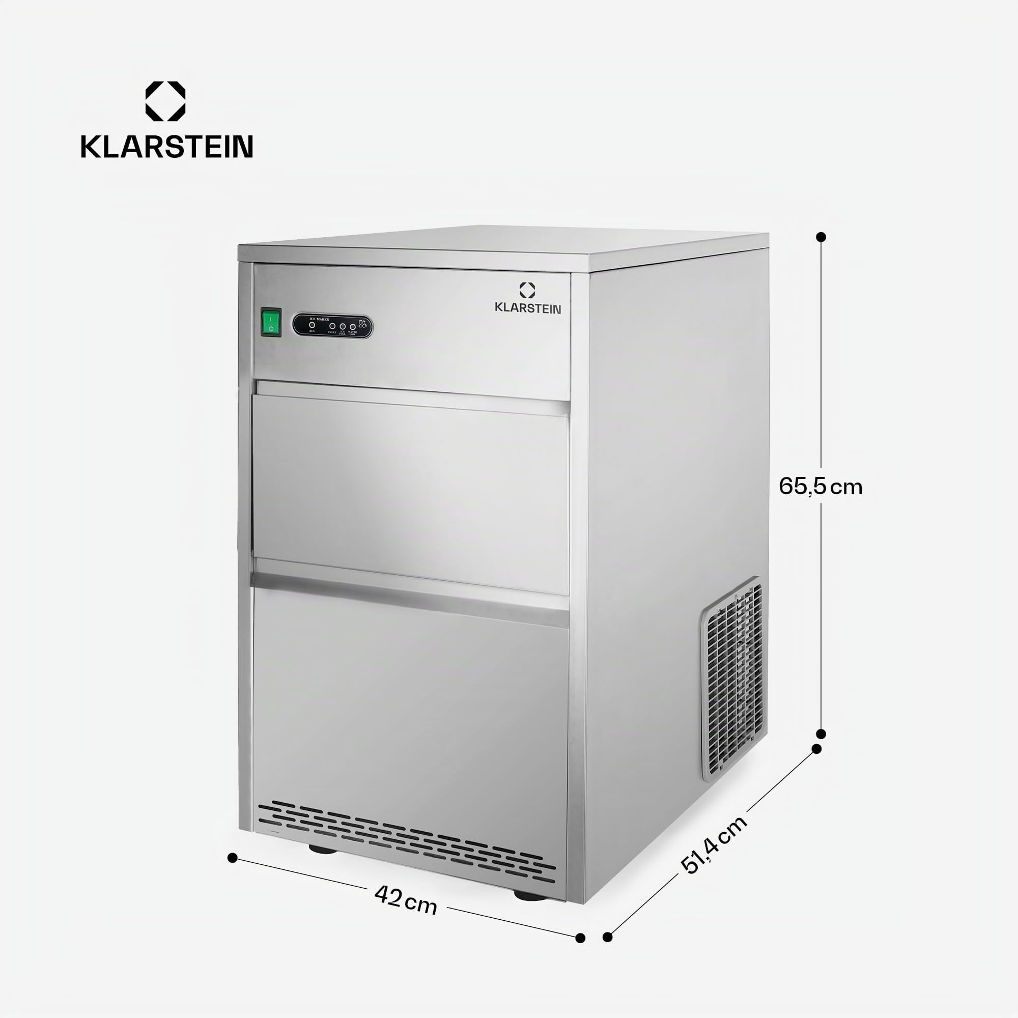 Klarstein ICE3-Powericer-XXL - Máquina de hielo industrial (160 W, 25 Kg/día, 6 kg, sistema eficaz, revestimiento insípido, muy silencioso, compresor de alto rendimiento, plata