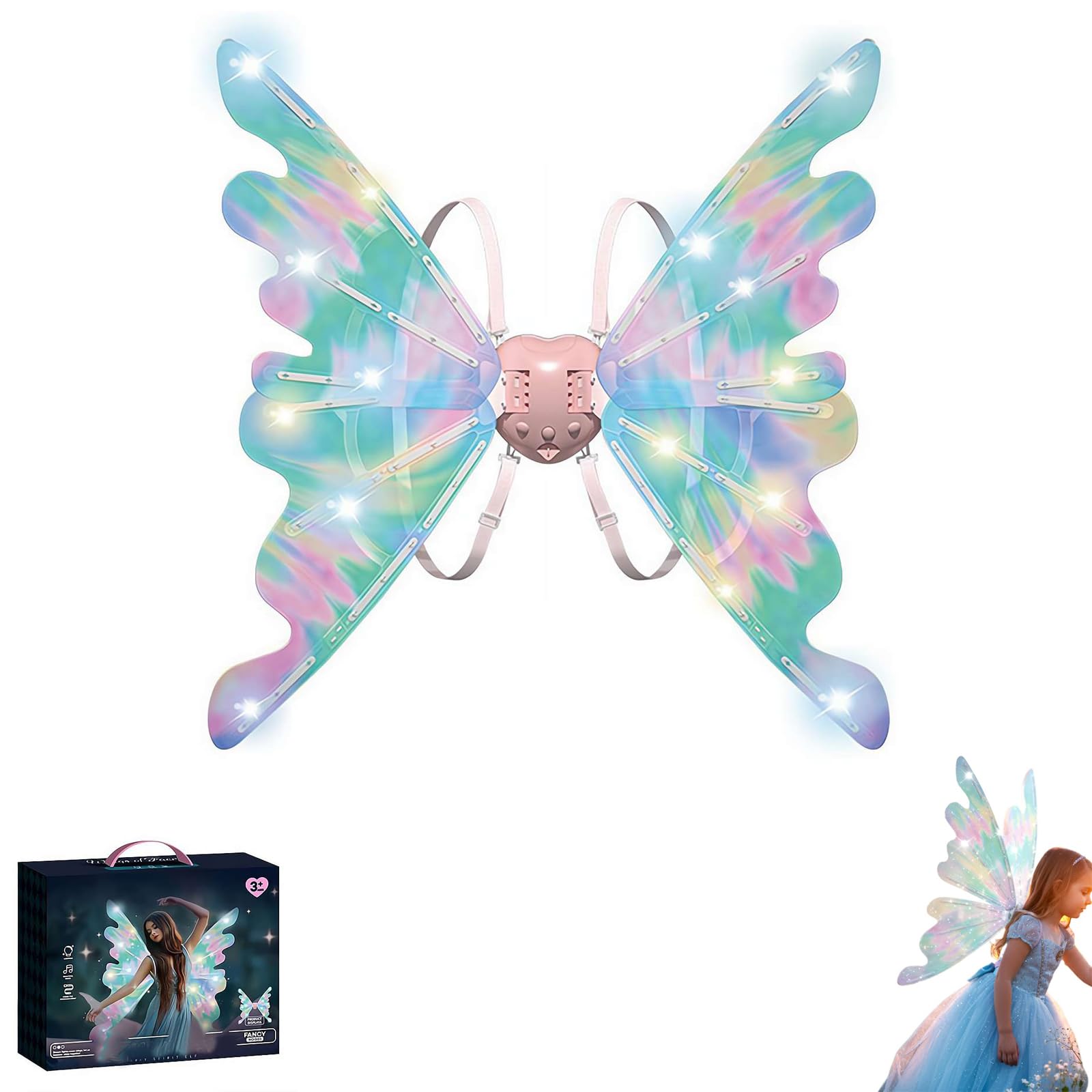 EIRZNGXQ Fairy Wings For Girls, Butterfly Wings, Electric Butterfly Elf Wings With Glowing Lights, Butterfly Wings Kids Props Accessory For Adult Kid (Pink with box, 1set)