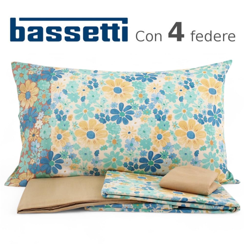 Bassetti Completo lenzuolo MATRIMONIALE Art. Seventy UP BEAT - con 4 federe + tavoletta profumo biancheria per armadi