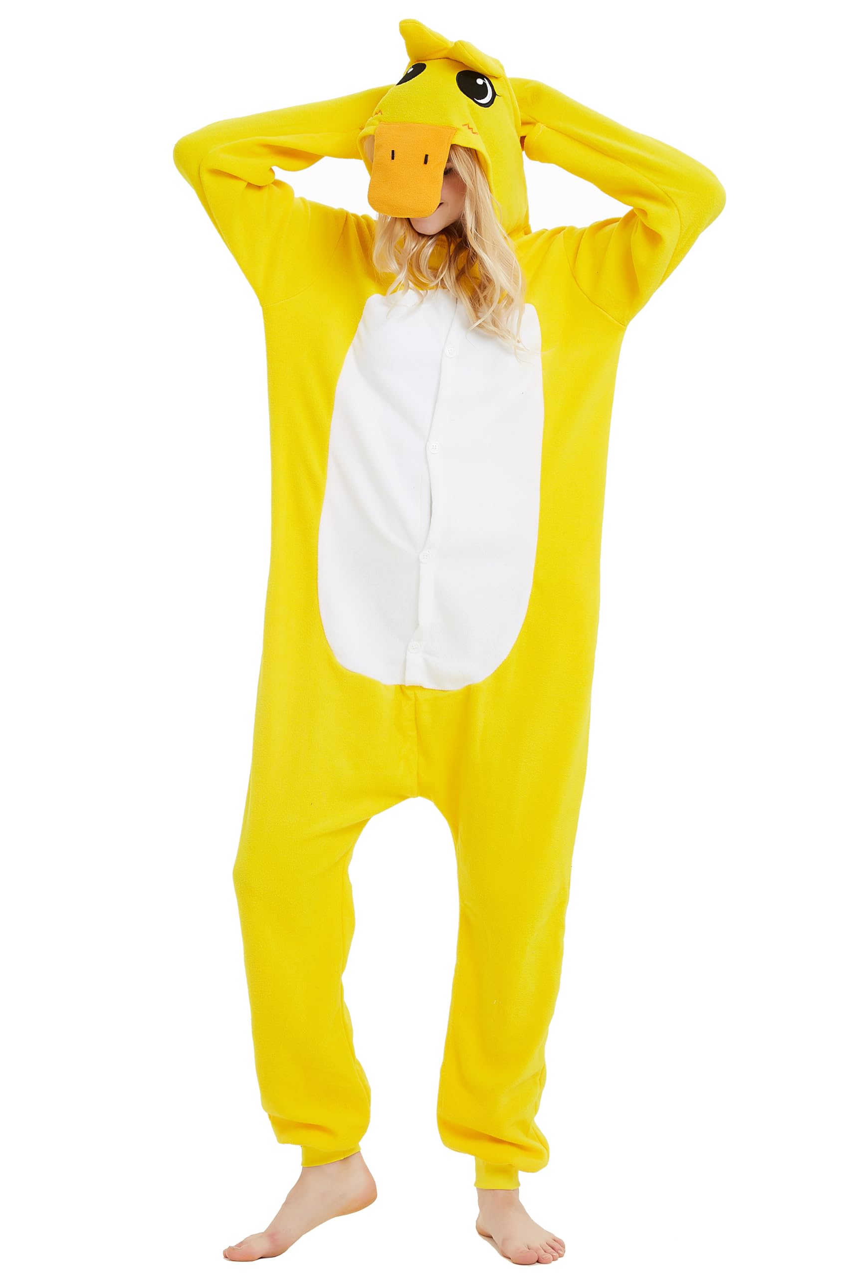 RANSUU Onesie Adult Yellow Duck Costume Animal Pajamas Halloween Onesies  Christmas Sleepwear Jumpsuit Women Men Unisex Cosplay