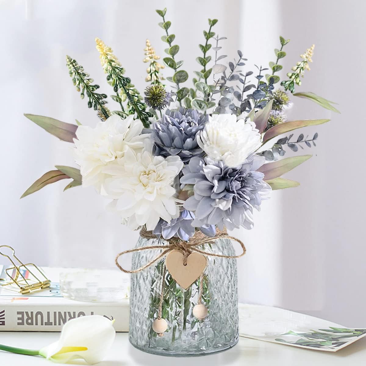 nadong Fake Flowers with Vase, Artificial Flowers in Vase