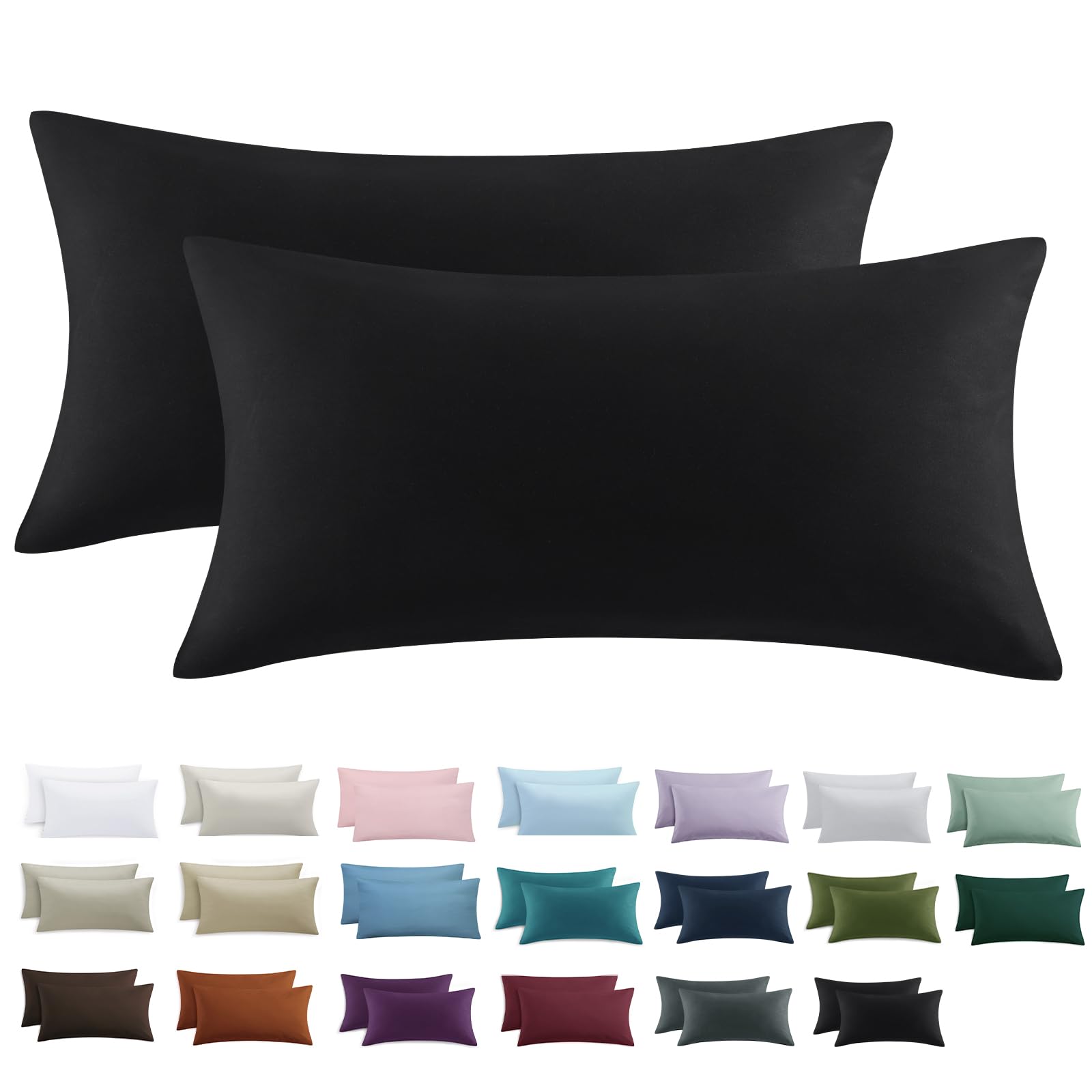 Tifschlaf Kissenbezug 40 x 80 2er Set - Kopfkissenbezug 40x80 Schwarz mit Reißverschluss aus Mikrofaser Weich, 40x80cm Pillow Case