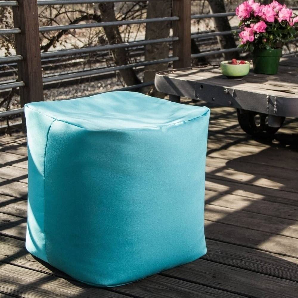 Light Blue Simple Stylish Outdoor Ottoman 17.0 In. X 17.0 In. X 17.0 In. Size, Modern & Contemporary Style, Solid Print, Fade and Weather Resistant | All Season Perfect for Patio Terrace & Balconies