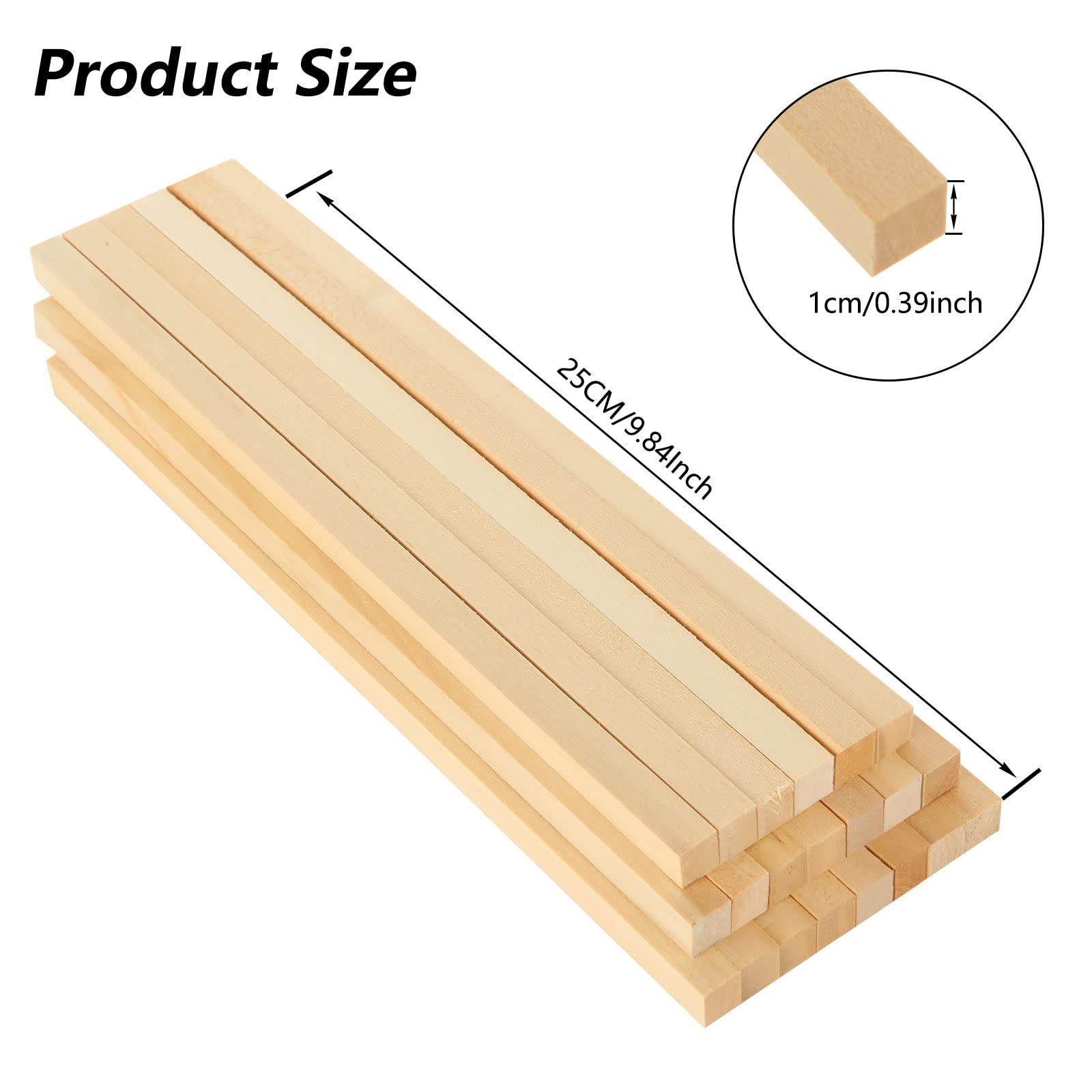 YAYODS 100Pcs Square Wooden Sticks 10mm, Unfinished Square Dowel Rods, Natural Basswood Craft Sticks, Wooden Sticks for Craft DIY Carving Molding, (250mmx10mmx10mm) - Image 2