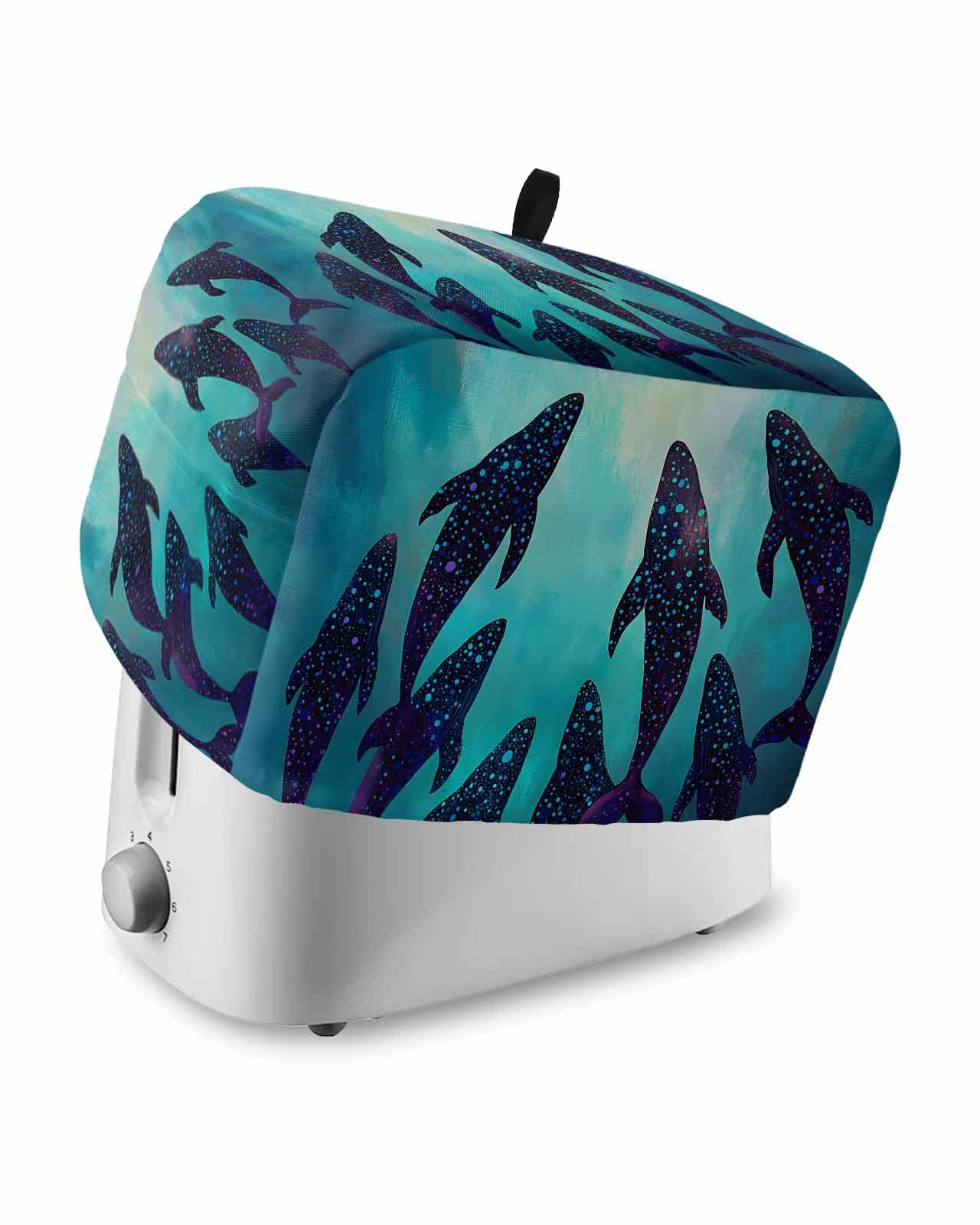 Ocean Whale Toaster Cover 2 Slice, Coastal Nautical Teal Sea Dustproof Bread Machine Oven Cover with Storage Pockets, Fits Most Kitchen Toasters Protector
