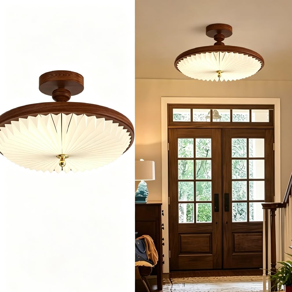 YESINTO Pleated Ceiling Light 34W Triple-Color Dimmable LED Light Source Modern Minimalist Ceiling Light for Bedroom, Living Room, and Study