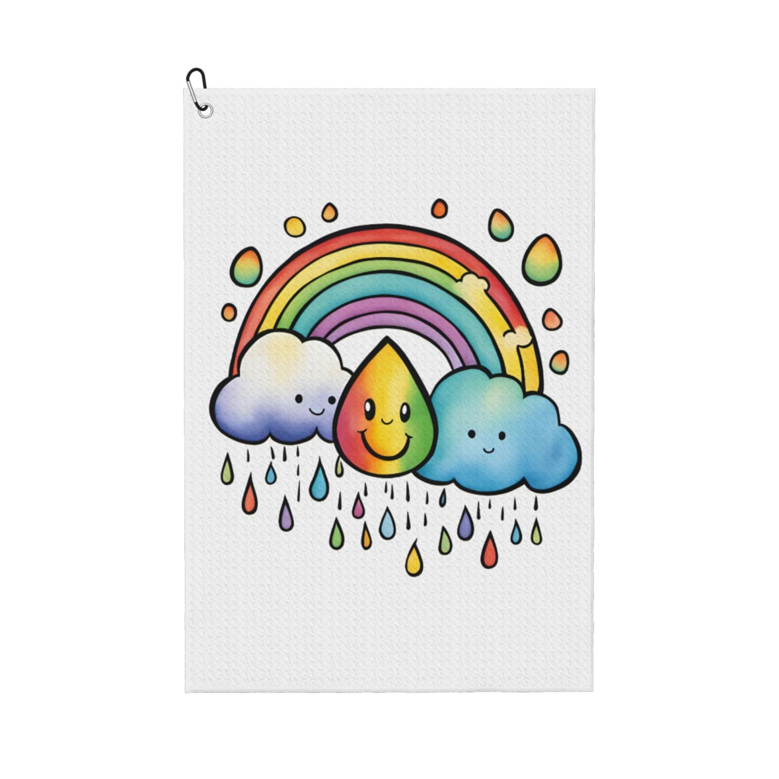 Anceky Rainbow Clouds Raindrop 1 Print Golf Towel 24"X16" Microfiber Golf Cleaning Towel with Carabiner Clip for Golf Bags