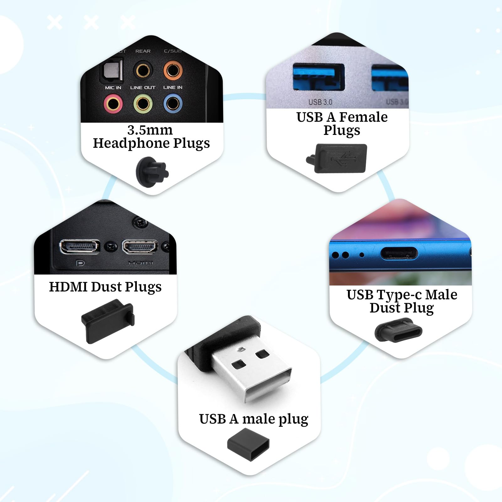 Lot De 36 Capuchons De Protection Pour Port USB, 6 Types De