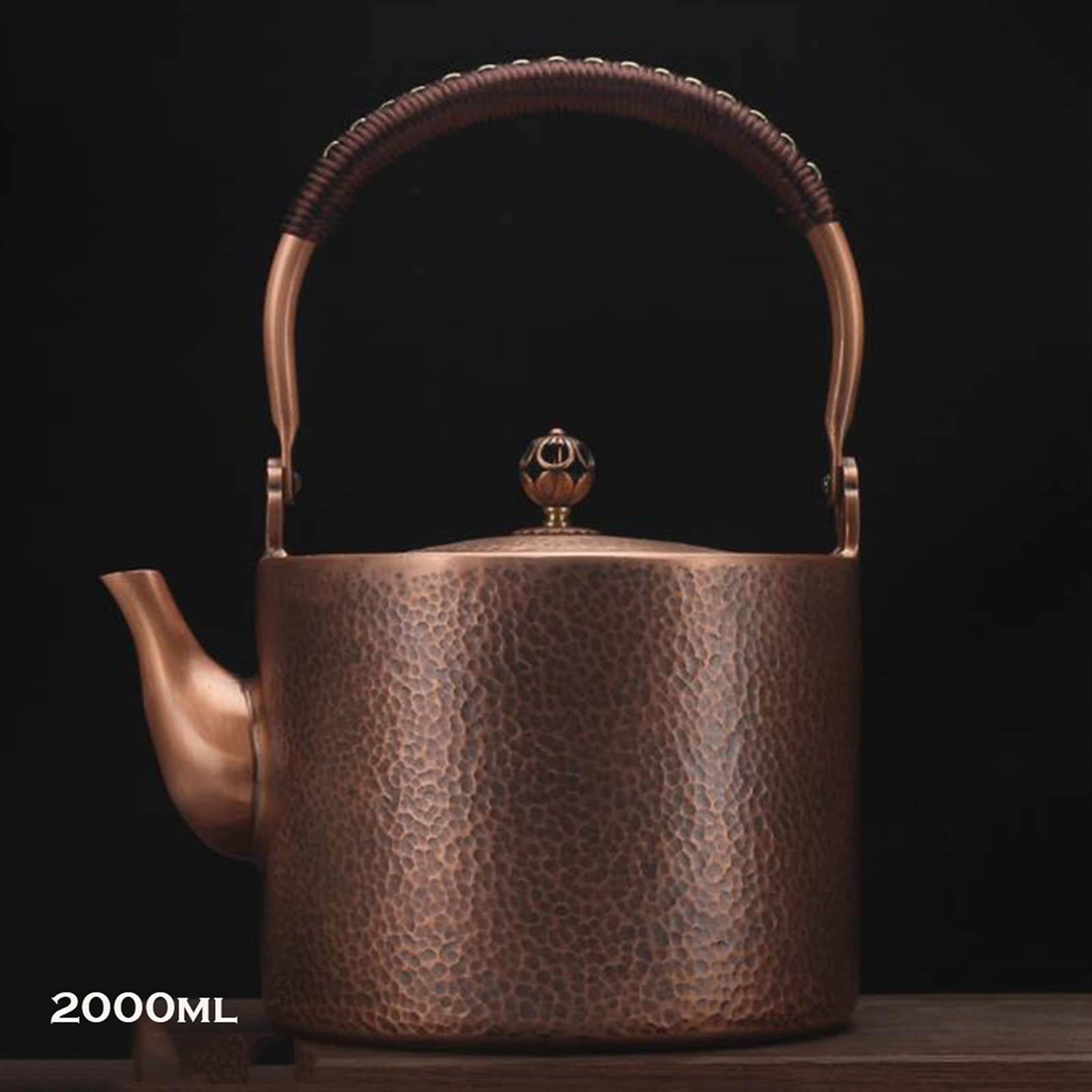 tetera Antiguo Tetera de té de cobre patrón de martillo hecho a mano Tetera de cobre rojo espesado Tetera sin recubrimiento Salud Conjunto de té de manualidades Tetera tetera pequeña individual