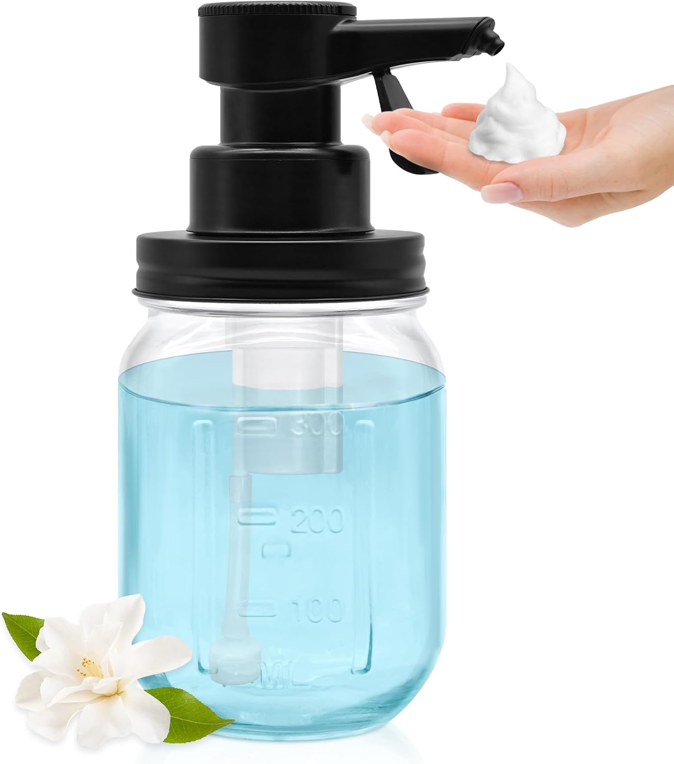 12oz Automatic Touch Sensor Foam Glass Soap Dispenser, Hands-Free Mason Jar Soap Dispenser, Refillable Lotion Bottle for Bathroom Kitchen Countertop (Batteries Not Included) - Amazon product rated Grade B