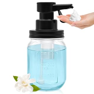 12oz Automatic Touch Sensor Foam Glass Soap Dispenser, Hands-Free Mason Jar Soap Dispenser, Refillable Lotion Bottle for Bathroom Kitchen Countertop (Batteries Not Included) - Amazon product rated Grade A