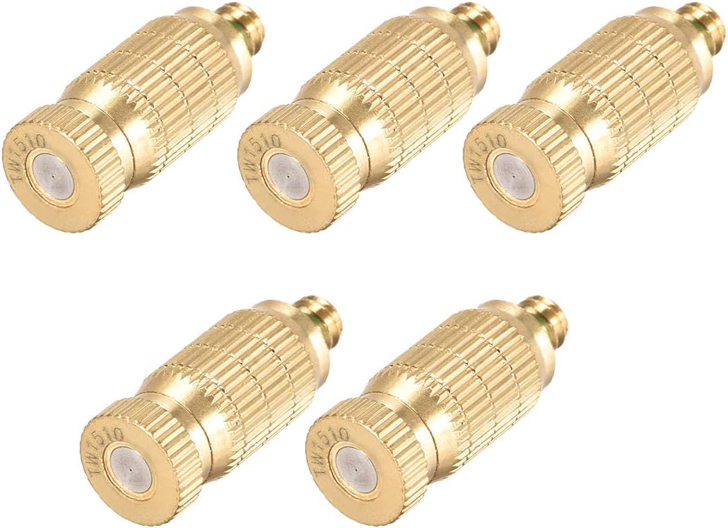 Brass Misting Nozzle - 3/16-inch Threaded 0.15mm Orifice Dia Fogging Spray Head for Outdoor Cooling System - 5 Pcs Silver Tone
