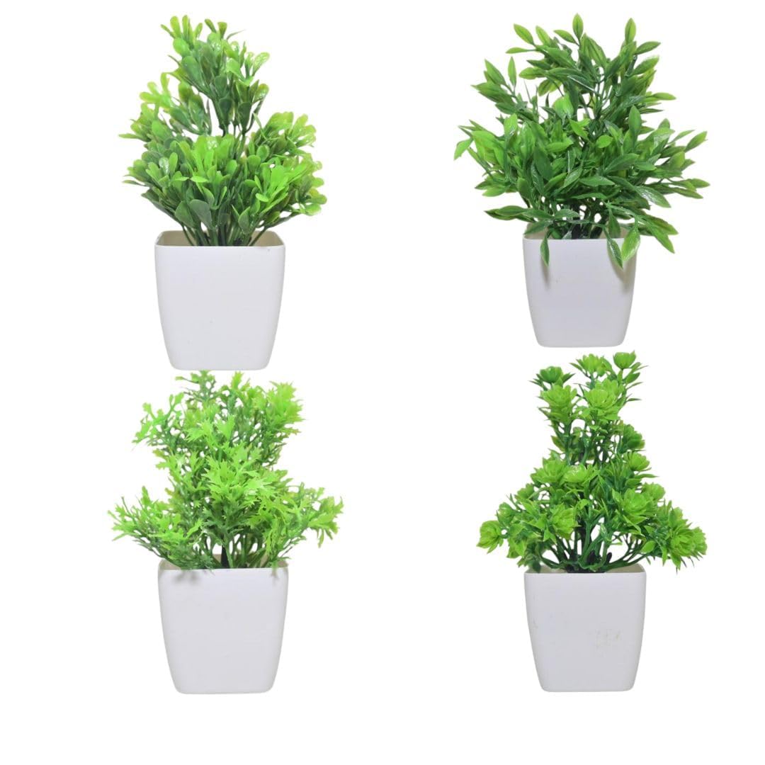 Artificial Plants with Pot 4 Pack | Realistic Looking | Multi Variety | Durable Plastic | No Maintenance | Home Decor | Dimensions: 5 cm X 15 cm (Pack of 4)-image-38