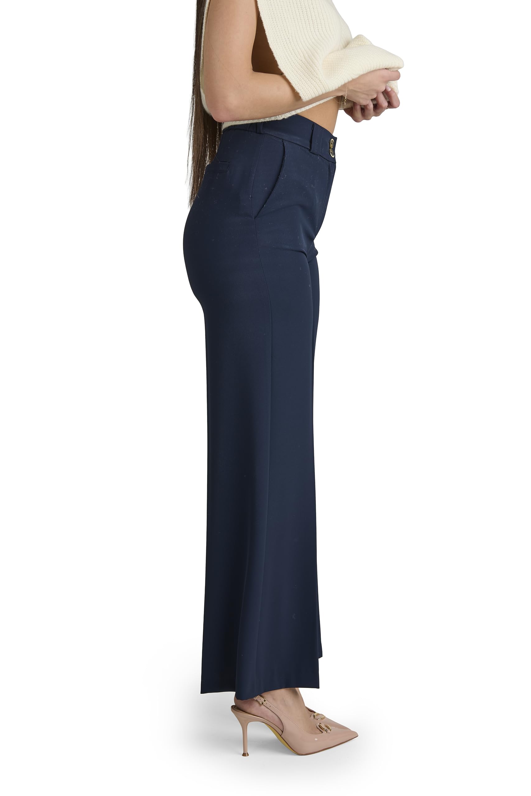 Pantaloni Donna Eleganti Vita Alta, Pantaloni Sartoriali in Poliestere Made in Italy, Pantalone Donna Taglio Classico per Ufficio e Cerimonia