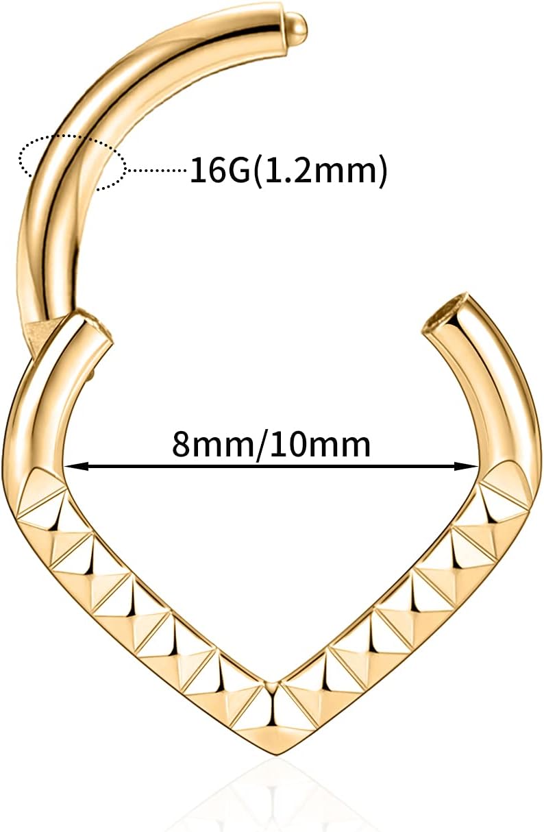 16G Septum Rings Teardrop Septum Daith Tragus Jewelry 8mm Septum Clicker Nose Rings Daith Rook Earrings Daith Rook Helix Tragus Piercing Jewelry Stainless Steel Gold - Image 2