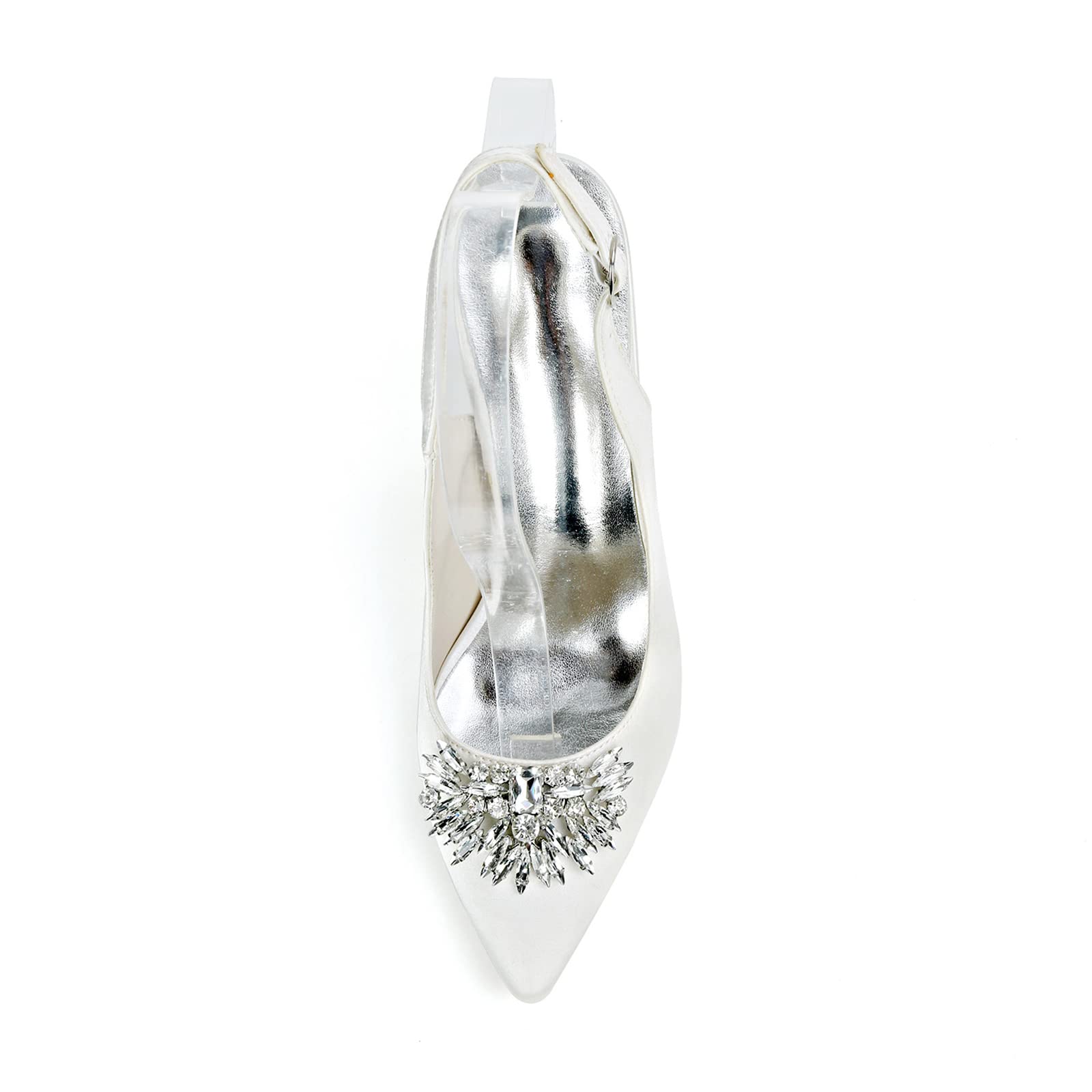 Donna Slingback Sandali con Cinturino alla Caviglia Tacchi a Spillo Pumps Punta a Punta Raso Strass Scarpe da Sposa,Argento,35 EU
