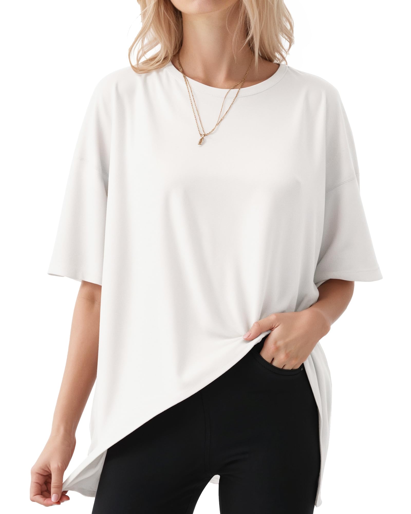 ALGALAROUND Damen T-Shirts Kurzarm Oversize Shirt mit Rundhalsausschnitt übergroßes Tshirt Oversized lockere Passform Basic Top Sommer Plus Size Oberteile Weiß XXL